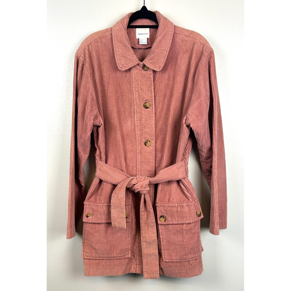 Vintage Styles To Go Pink Corduroy Belted Jacket Coat Small Button Up Coquette